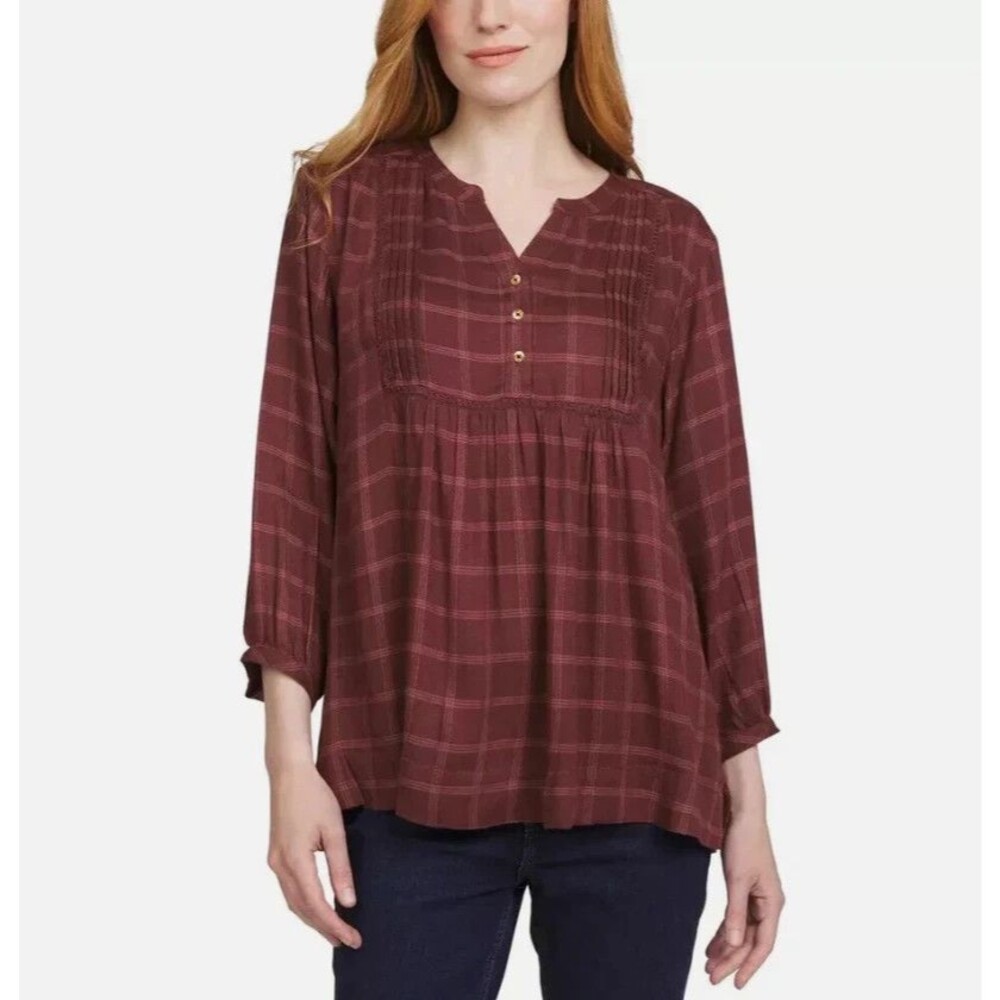 Wrangler Plaid Button Up Blouse Brown Long Sleeve Western Women’s XS Shirt